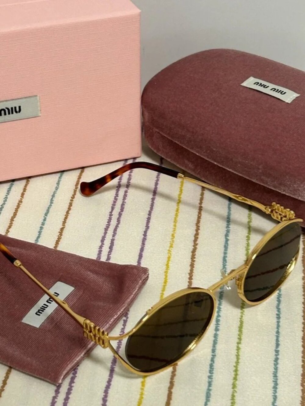 Miu Miu Oval Gold Frame Sunglasses - Picture 3 of 7